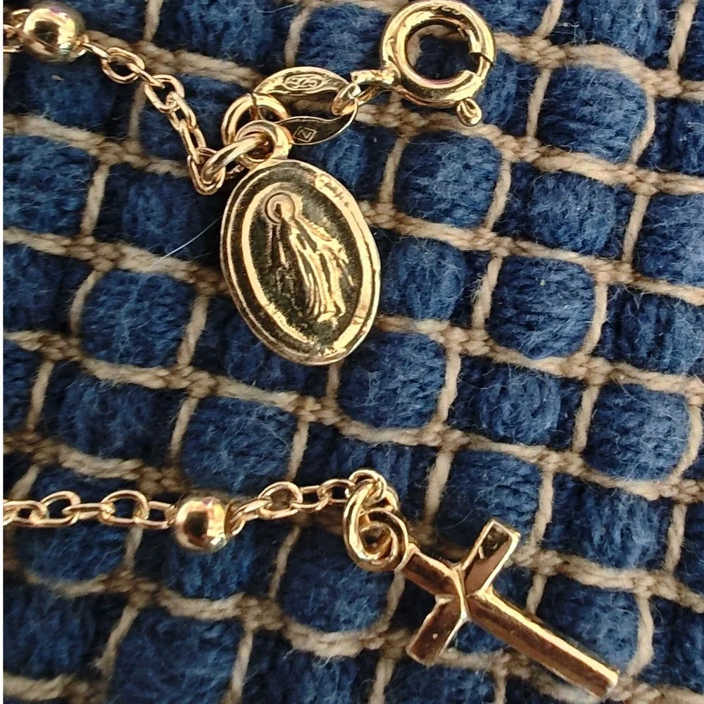 Rosary Decade Chaplet Bracelet Gold Plated Silver Miraculous Medal Cross